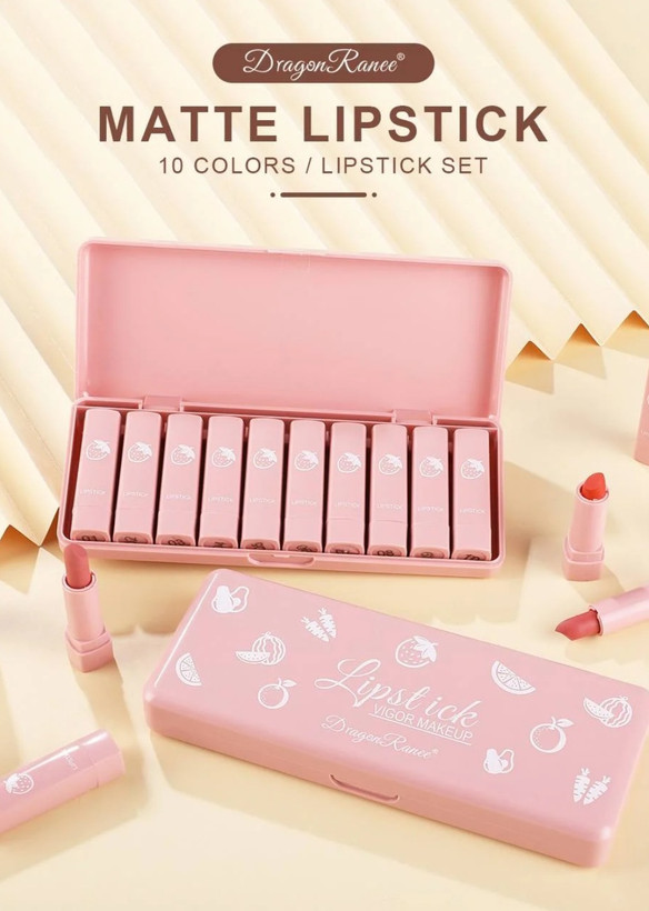ست رژ لب مات 10 عددی دراگون رانی مدل Lipstick Vigor Makeup